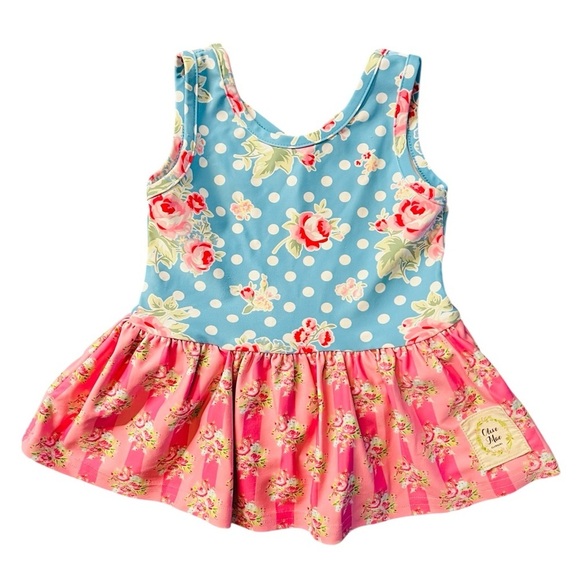 Olive Mae Baby Girl Floral Blue and Pink Swimsuit Size 18 Months - Picture 1 of 7